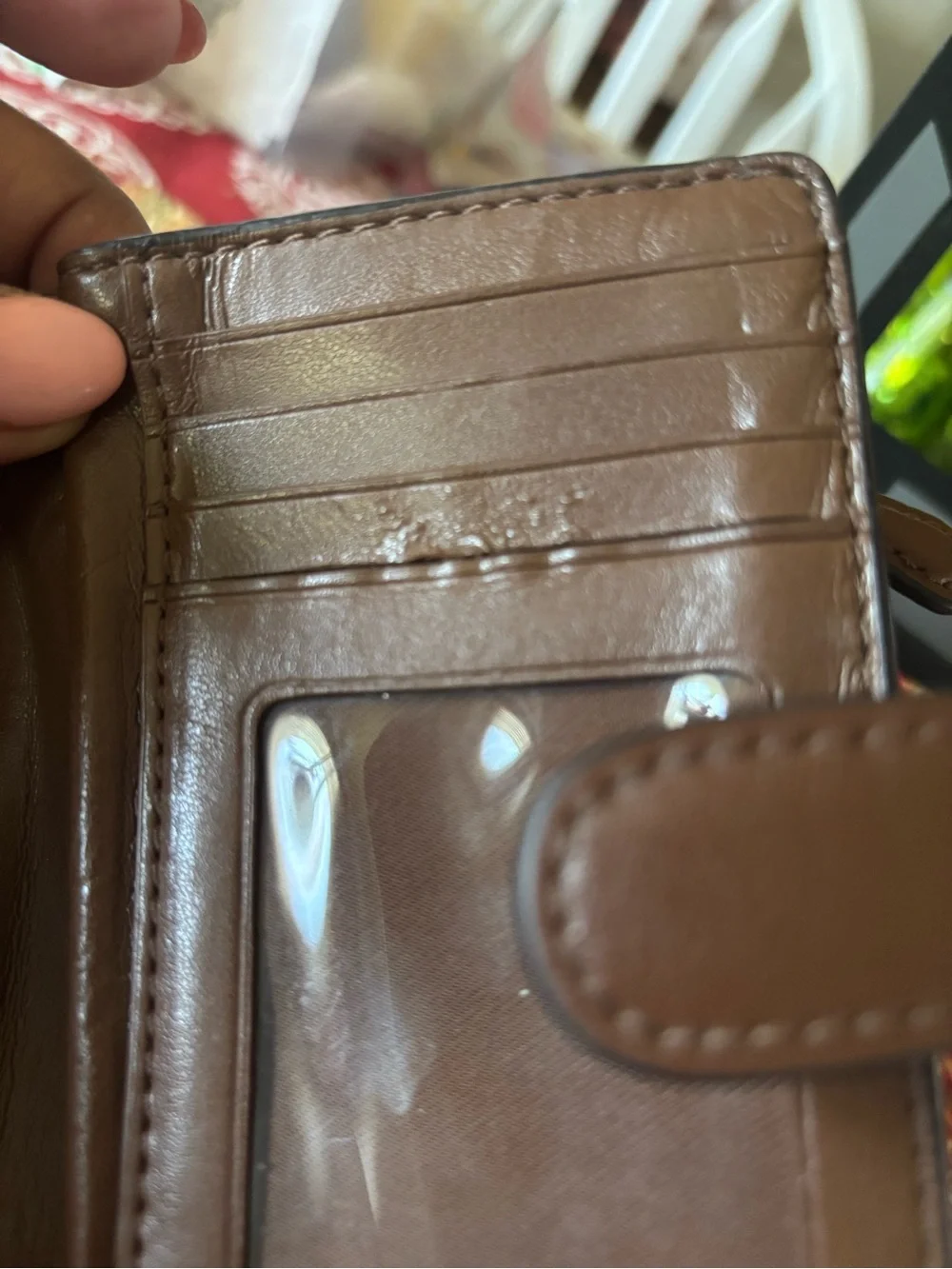 Coach Signature Canvas Compact Wallet in Brown and Tan